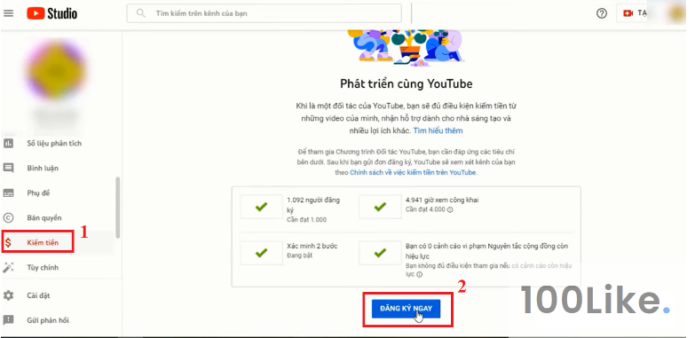 Bật kiếm tiền Youtube