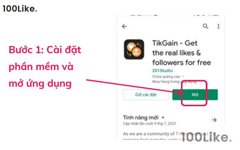 Bước 1:TikTok – Tikgain - ứng dụng Hack Like Tiktok từ người dùng thật trên Android
