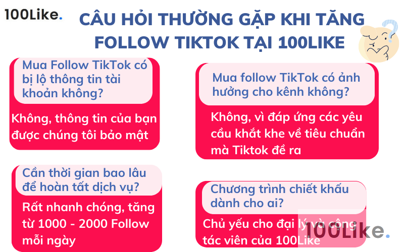 câu hỏi thường gặp khi tăng Follow Tiktok tại 100Like