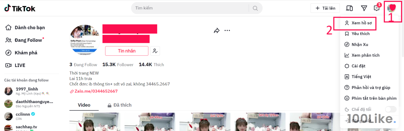 Cách sao chép liên kết Tiktok tăng Follow trên máy tính