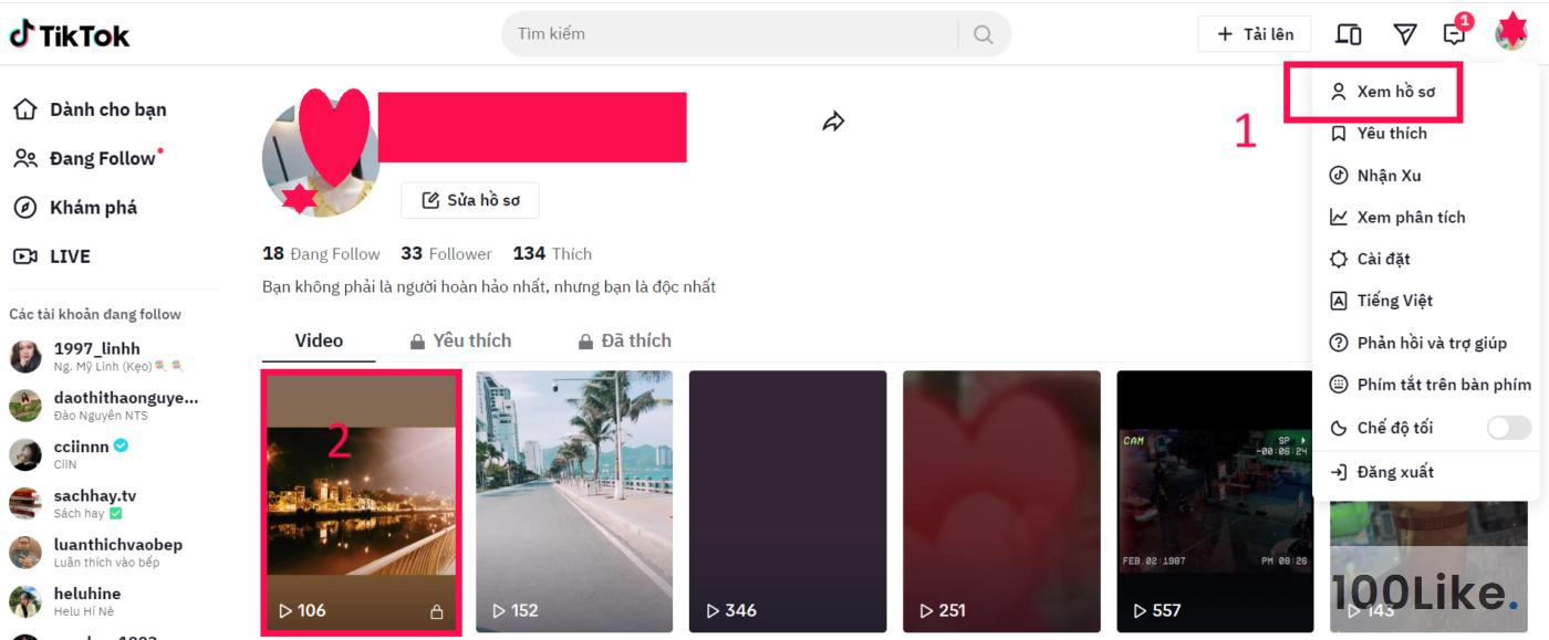 Cách sao chép liên kết Tiktok tăng Follow trên máy tính