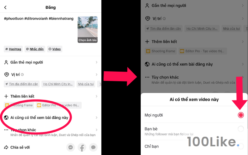 Chọn đăng video công khai