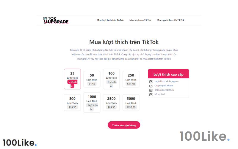 Chọn gói dịch vụ Hack Like trên TikTok