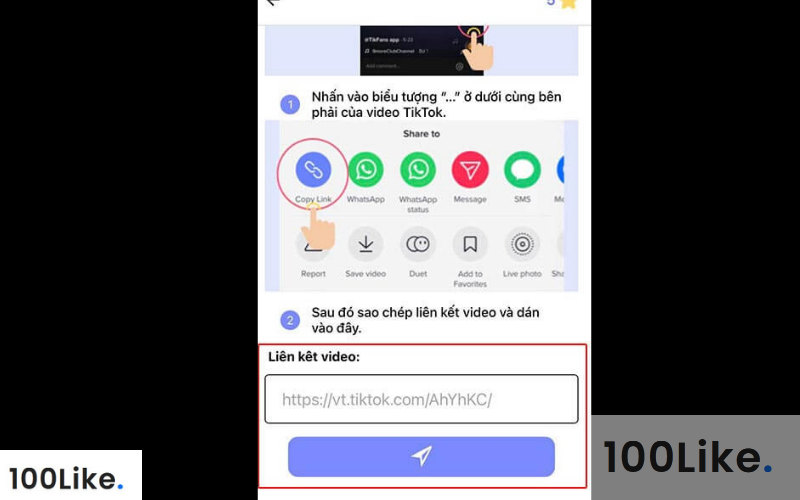 Chọn dấu "+" và dán link video muốn tăng tim