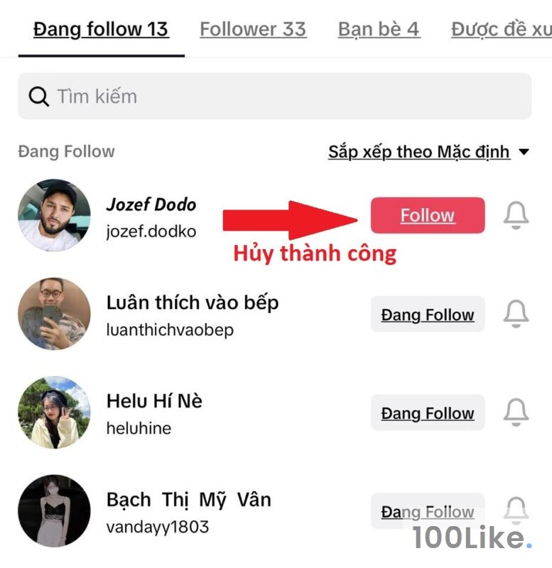 Hủy bỏ Follow trên Tiktok hàng loạt