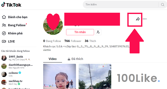 Sao chép liên kết Tiktok tăng Follow giúp người khác bằng máy tính