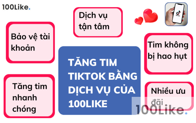Tăng Tim Tiktok bằng dịch vụ của 100Like