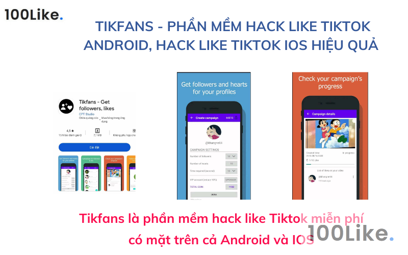 Tikfans - phần mềm Hack Like Tiktok Android, Hack Like Tiktok IOS hiệu quả 