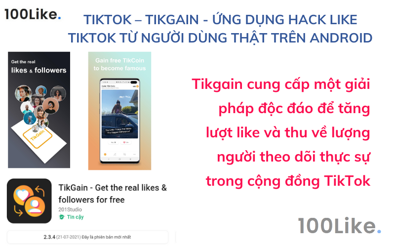 TikTok – Tikgain - ứng dụng Hack Like Tiktok từ người dùng thật trên Android