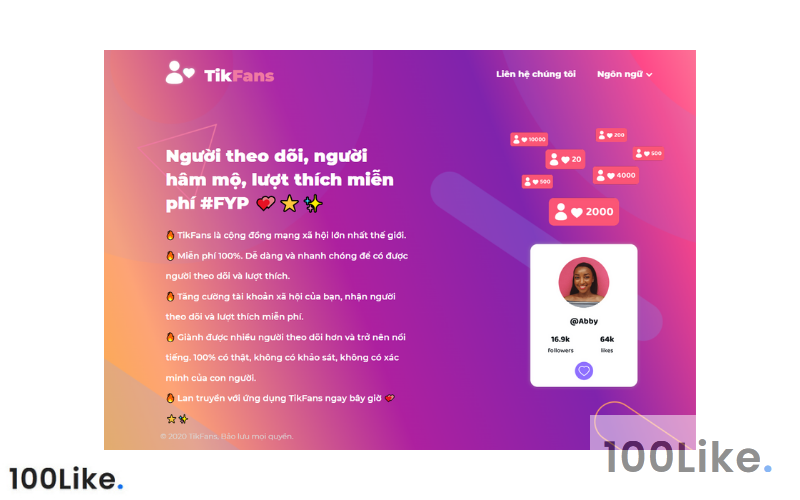 Truy cập app Tikfans Hack.