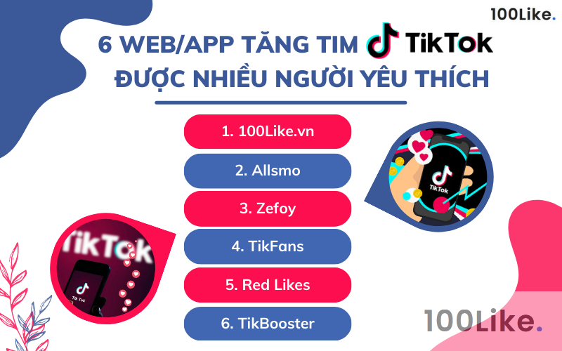 6 Web/App tăng Tim Tiktok nhanh nhất