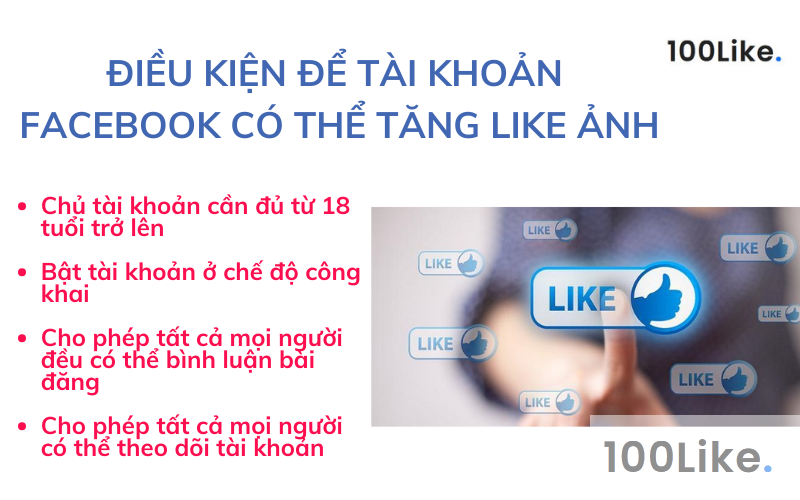 Điều kiện để tài khoản Facebook có thể tăng Like ảnh