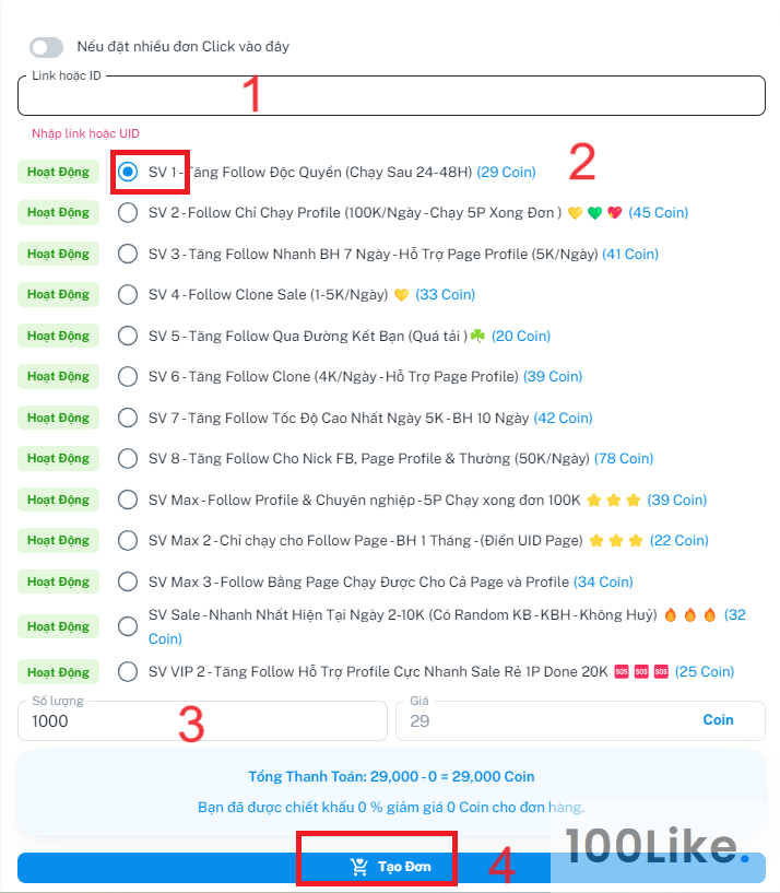 Dịch vụ tăng Follow Facebook của Forlike