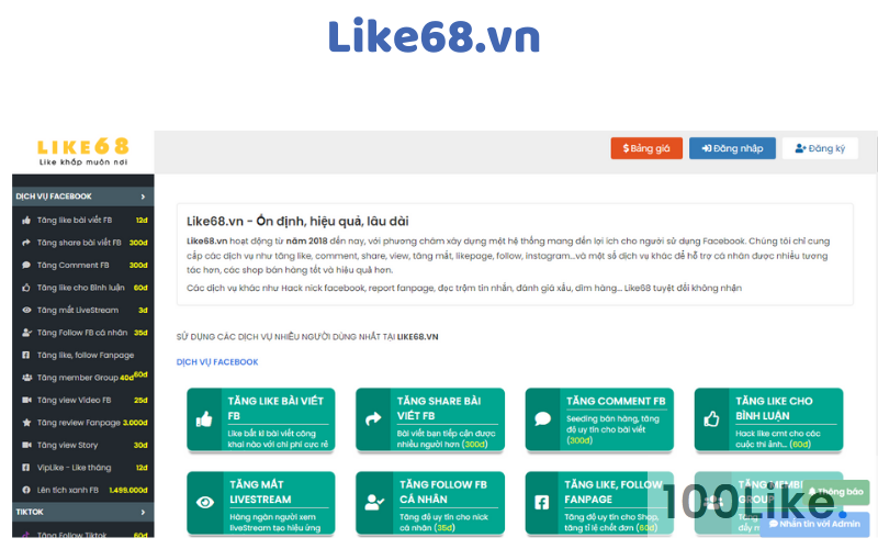 Dịch vụ hack Like Facebook tại Like68