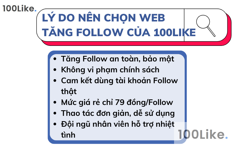 Một số lý do nên lựa chọn Web tăng Follow của 100Like