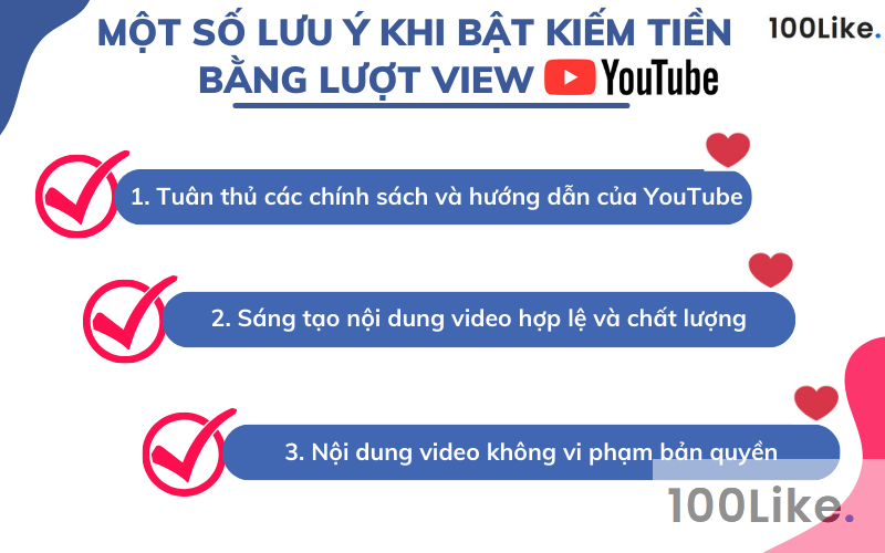 Một số lưu ý khi kiếm tiền bằng lượt View Youtube