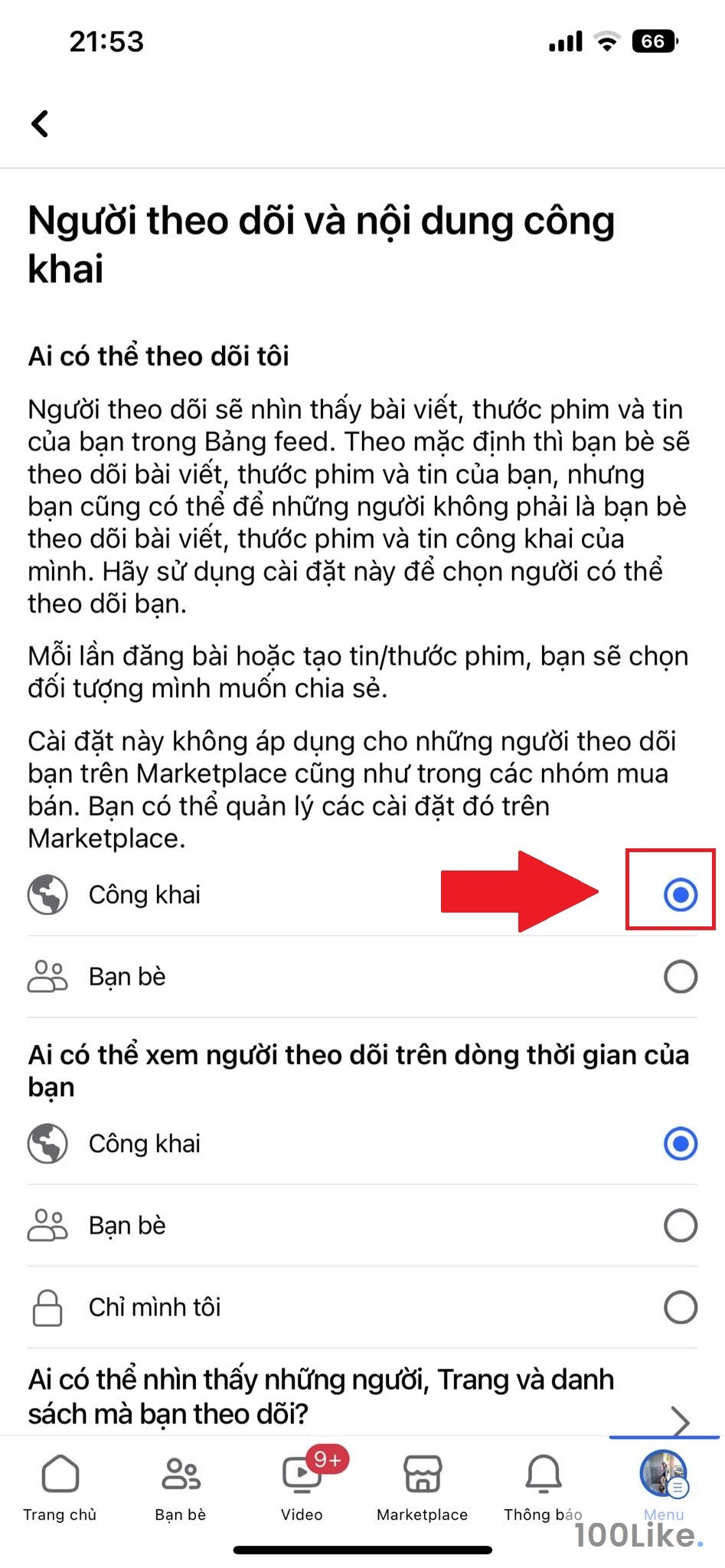 Bật cho phép theo dõi tài khoản Facebook bằng điện thoại