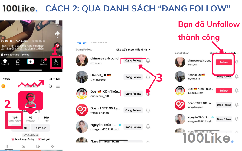 Cách 2: Thông qua danh sách “Đang Follow” trên trang Tiktok của bạn