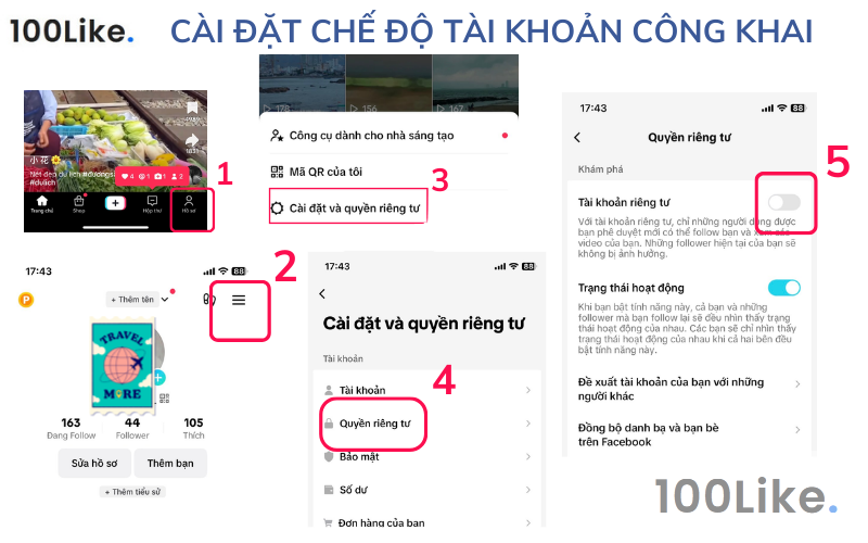 Cài đặt chế độ tài khoản công khai
