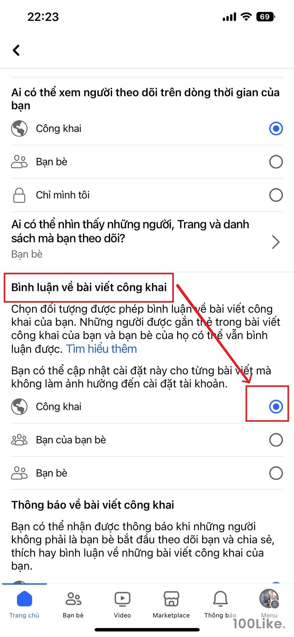 Cho phép Comment và Share bài đăng