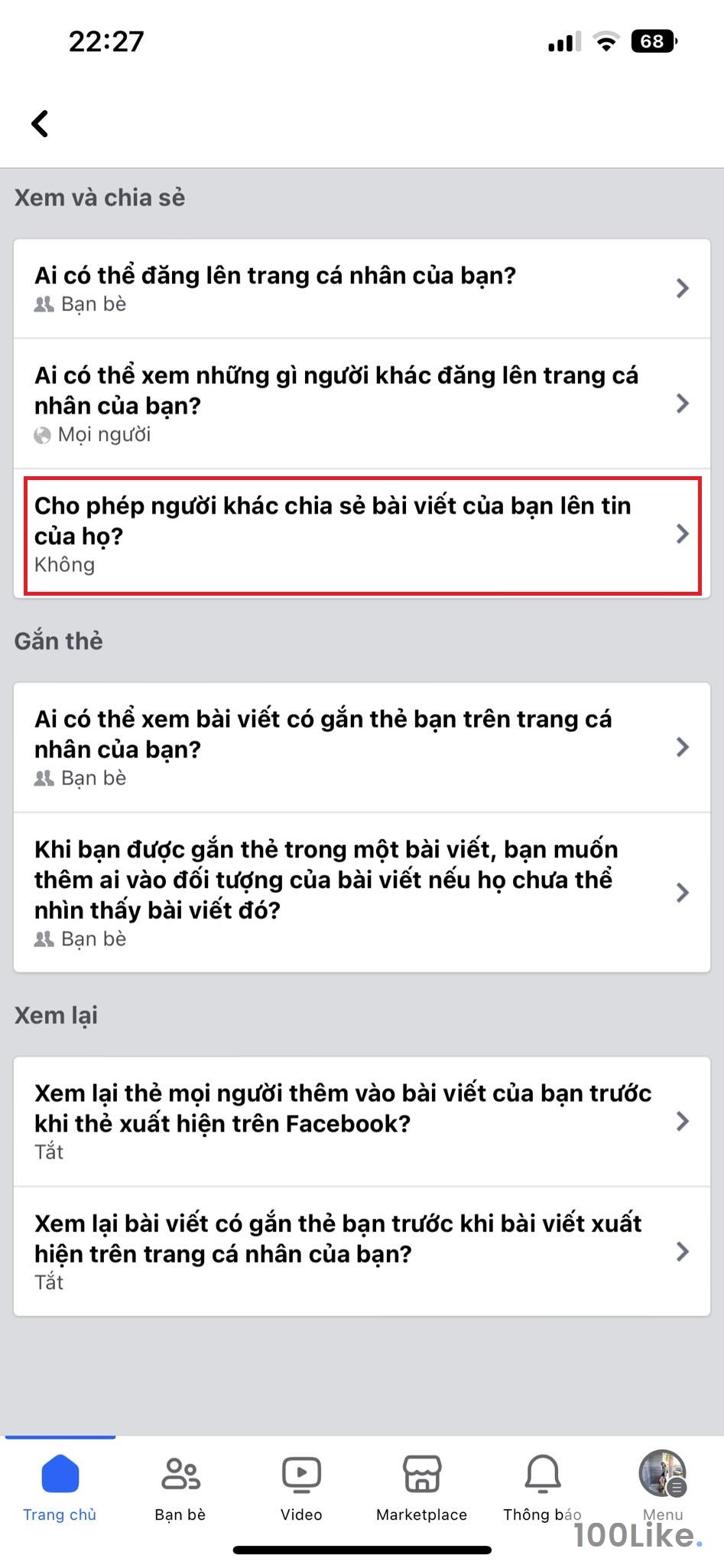 Cài đặt cho phép bình luận và Share bài đăng
