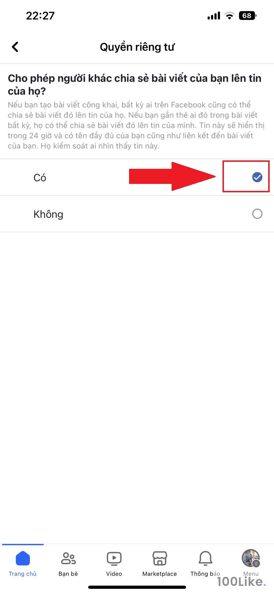 Cho phép Comment và Share bài đăng