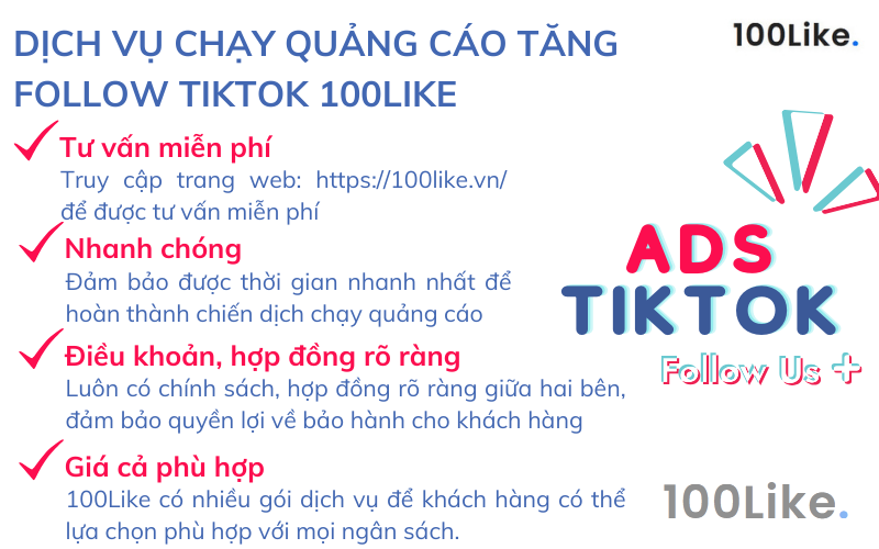 Dịch vụ chạy quảng cáo tăng Follow Tiktok 100Like