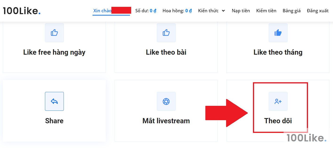 Sử dụng dịch vụ Buff Follow Facebook của 100Like
