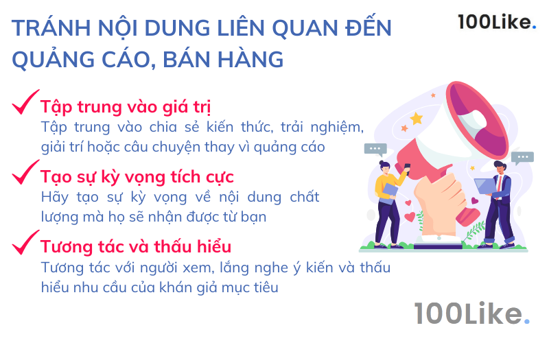 Tránh nội dung liên quan đến quảng cáo, bán hàng