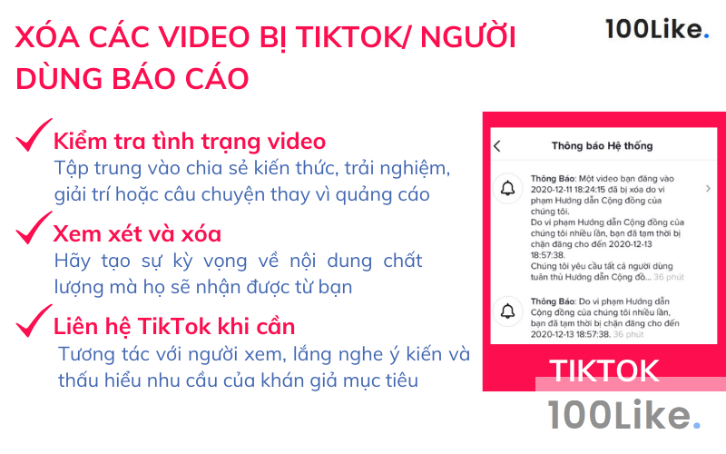 Xóa các video bị Tiktok/ người dùng báo cáo