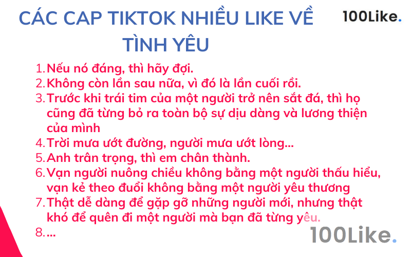 Các cap Tiktok nhiều Like về tình yêu
