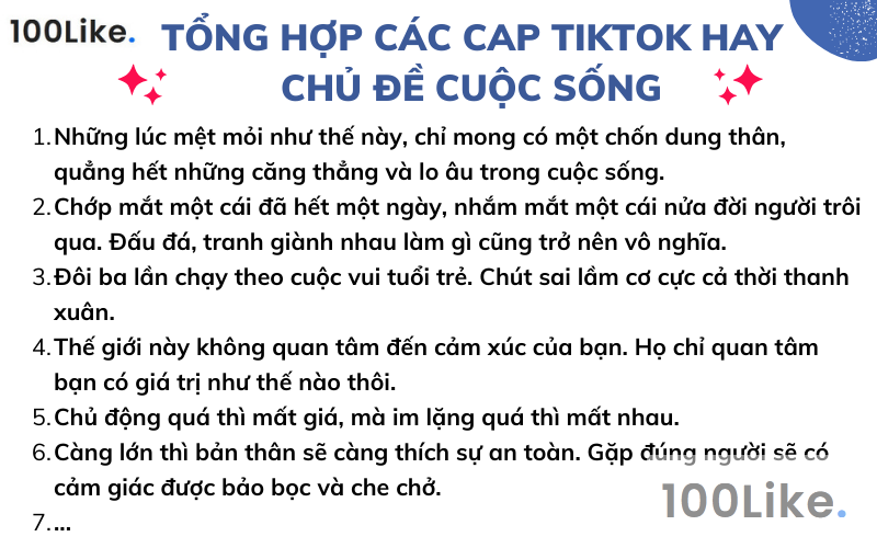 Tổng hợp các cap Tiktok hay chủ đề cuộc sống