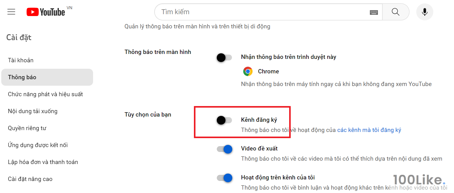 Hạn chế lượt thông báo kênh đăng ký
