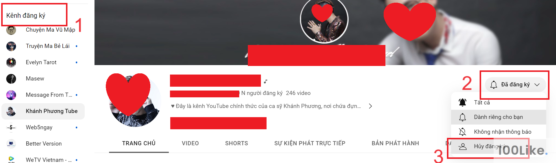 Xóa bớt các kênh đăng ký không còn yêu thích