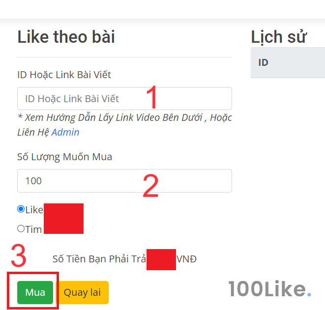 Đăng ký tài khoản 100Like