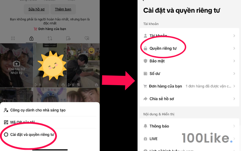Cài đặt video tài khoản công khai