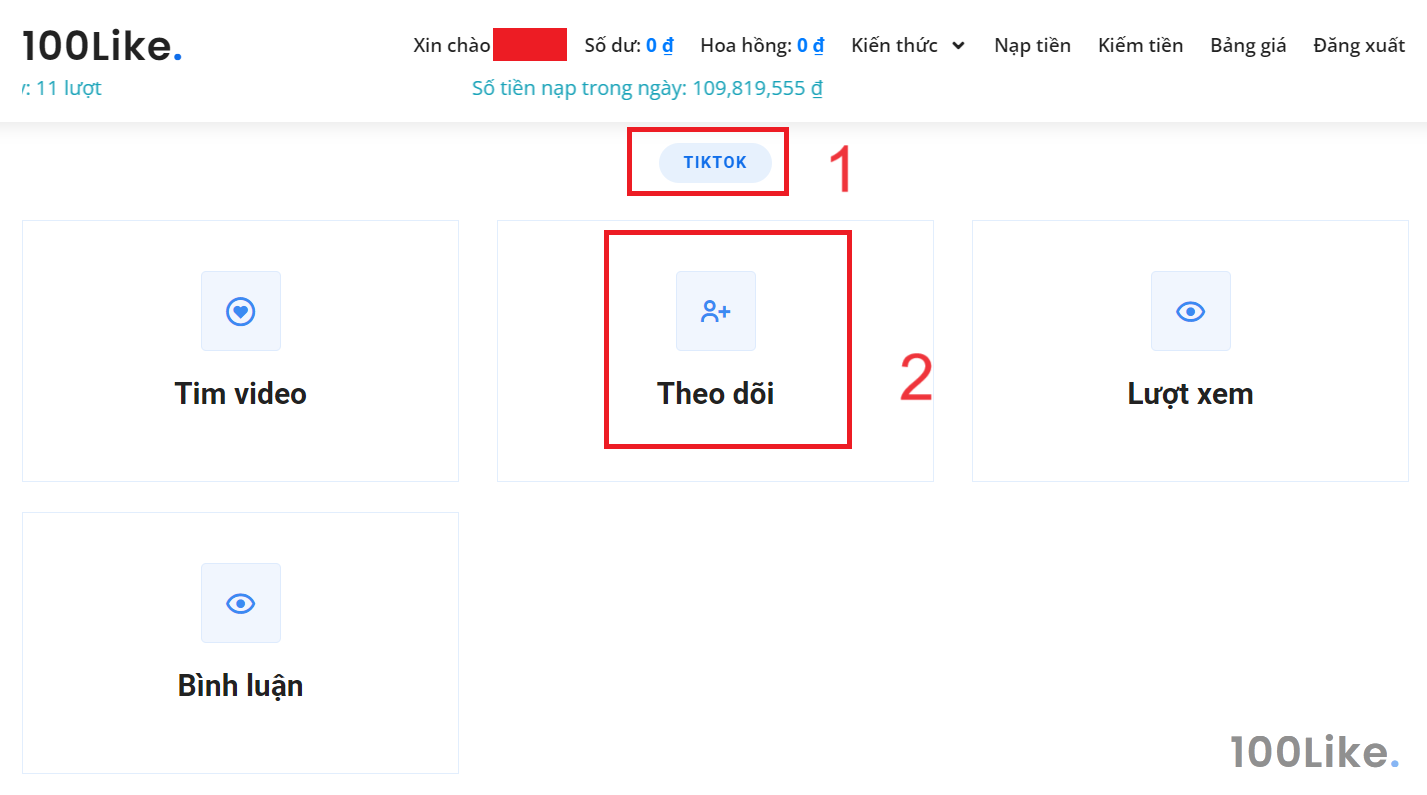 Dịch vụ tăng Follow nhanh của 100Like