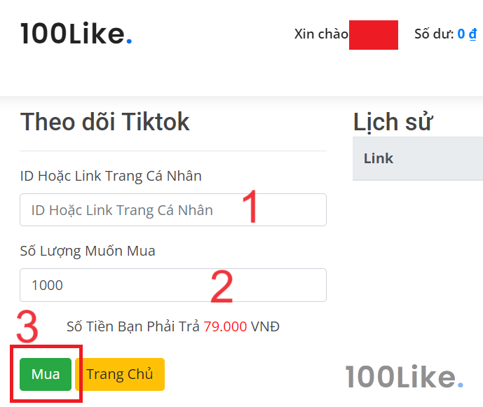 Dịch vụ tăng Follow nhanh của 100Like