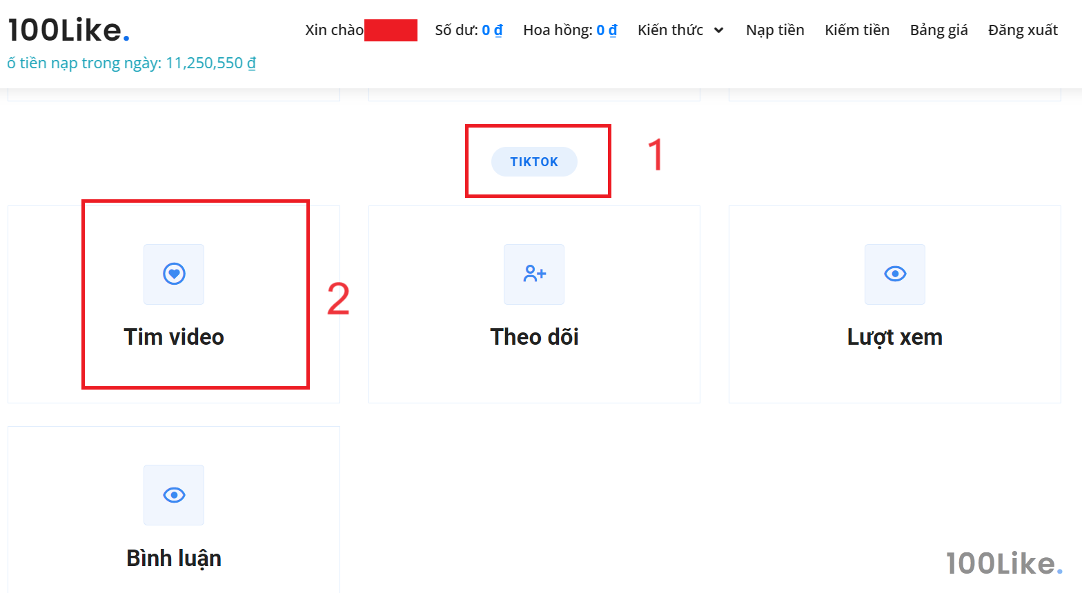 Dịch vụ tăng Tim Tiktok của 100Like