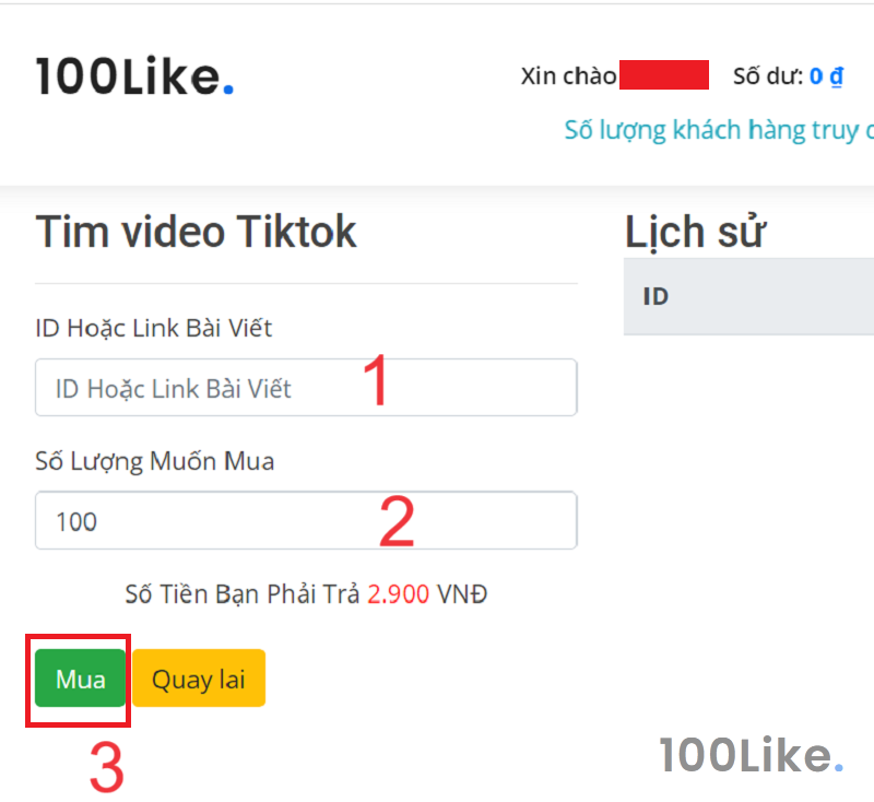 Dịch vụ tăng Tim Tiktok của 100Like