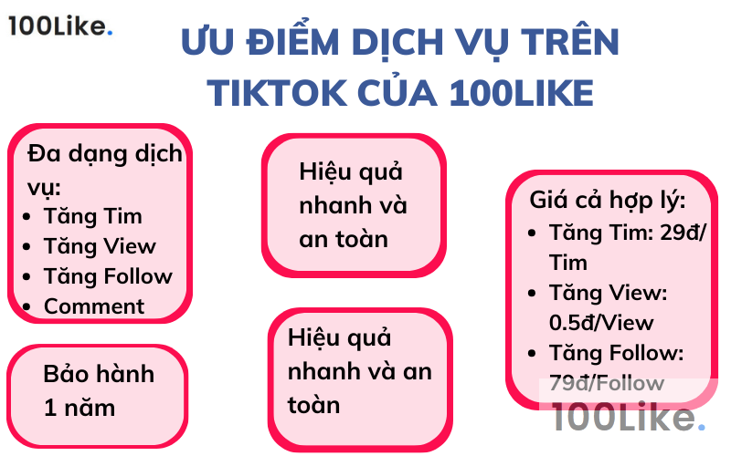 Ưu điểm dịch vụ trên Tiktok của 100Like