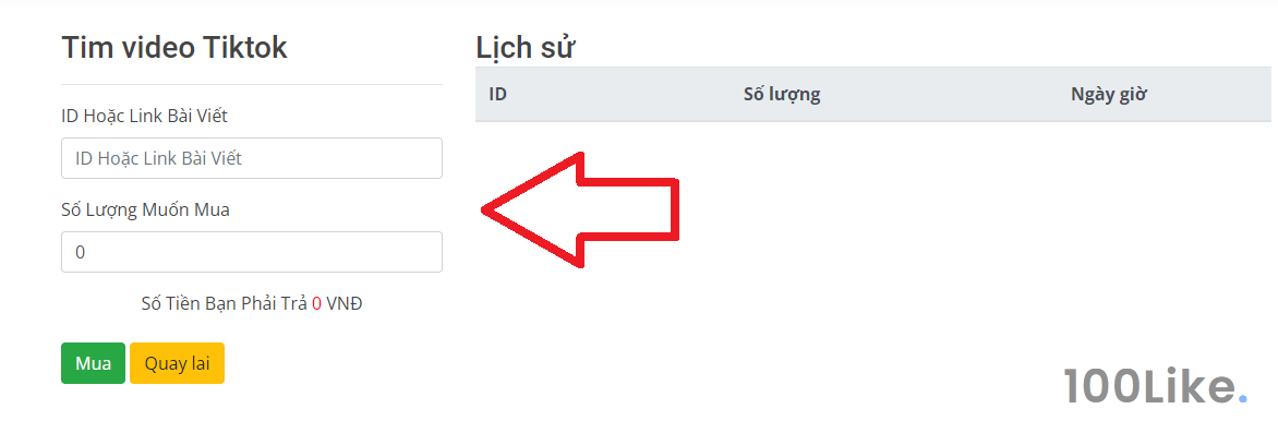 Bước 4: Nhập ID Video Tiktok bạn muốn tăng Tim