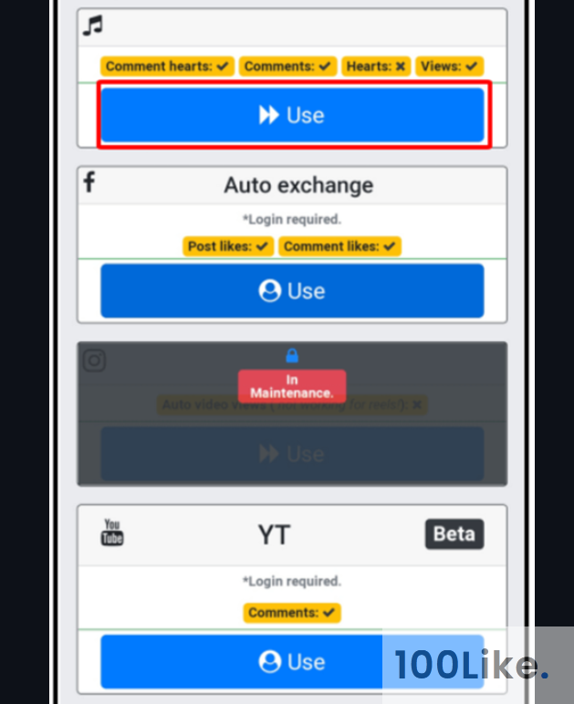 Bước 3: Chọn Use Tiktok muốn tăng Tim.