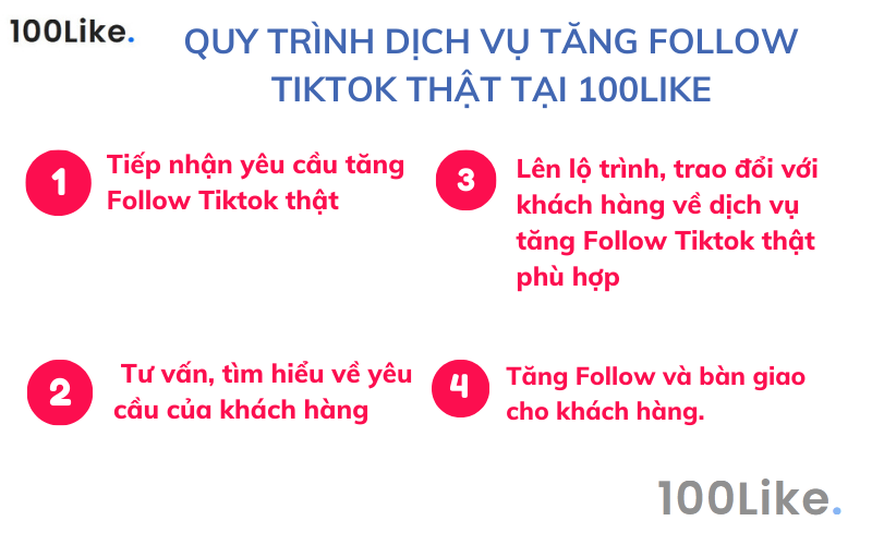 Quy trình Dịch vụ tăng Follow Tiktok thật tại 100Like