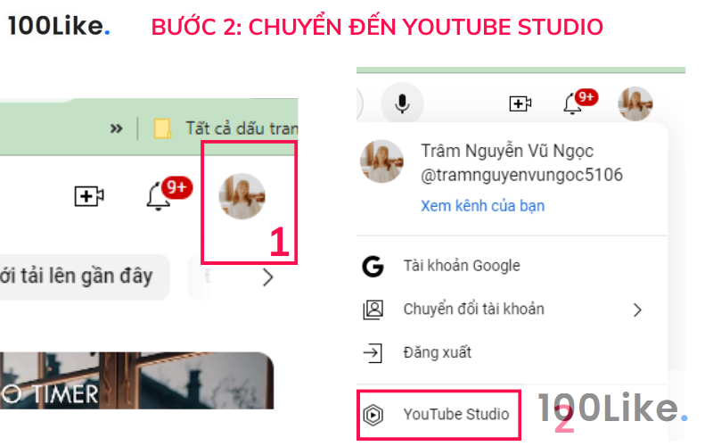 Bước 2: Chuyển đến YouTube Studio